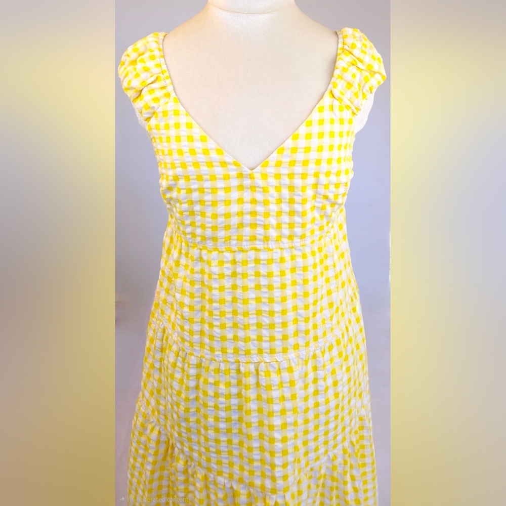 Refashioned Yellow Gingham Midi Sundress with Eyelet Ruffle Hem - Picture 4 of 9